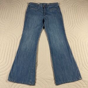 Gap 1969 Original Flare Jeans Women's 10 R Blue Denim Braided Waist Medium Wash
